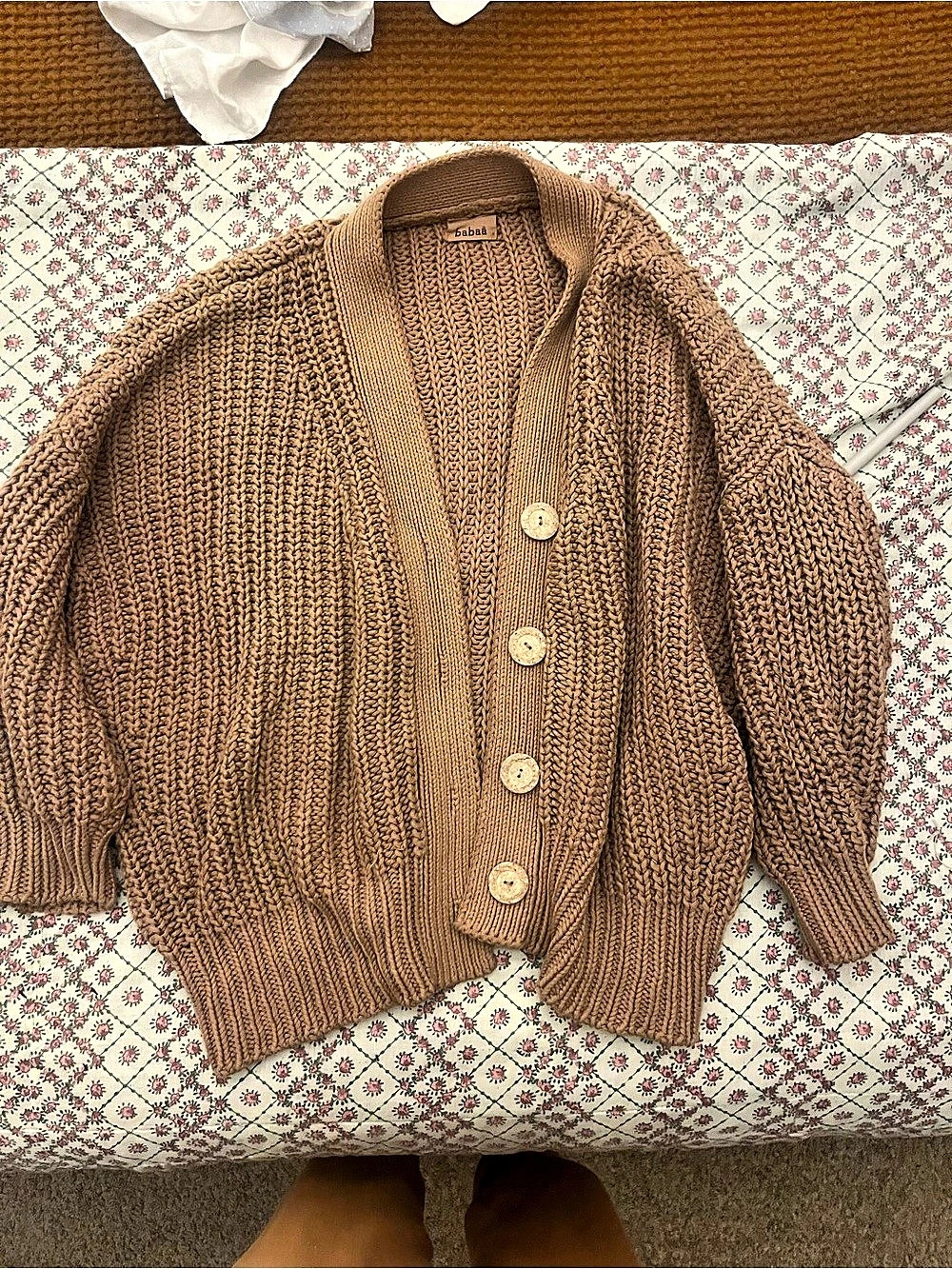 babaa Cardigan No. 19 Knit Button-Front Cardigan Brown: Roasted Fig